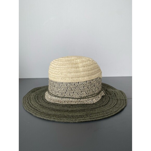 White Stuff Two-Tone Straw Sun Hat in Natural and Olive Sz OS Packable Boho Chic main image 5